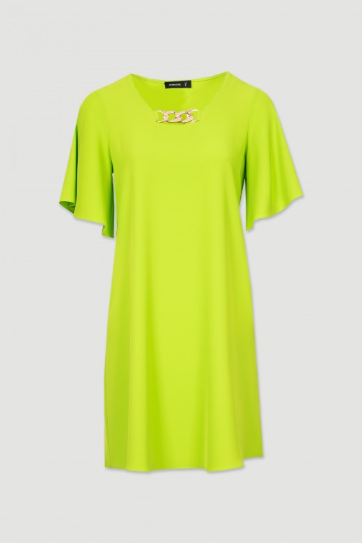 Flowy dress neckline with metallic chain