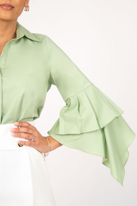 Cotton button up shirt sleeves with ruffles