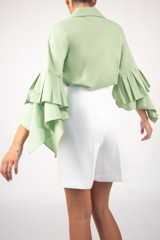 Cotton button up shirt sleeves with ruffles