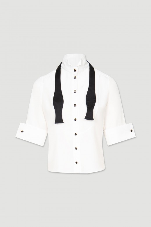 Button up shirt with black ribbon