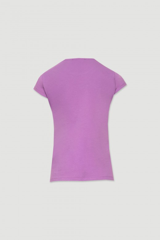 Camiseta algodón logo estampado pedrería y purpurina