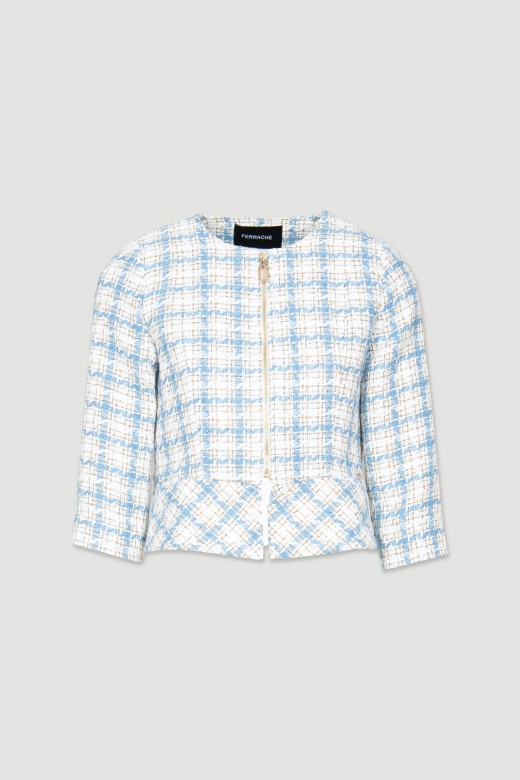 Casaco curto tweed padro quadrados