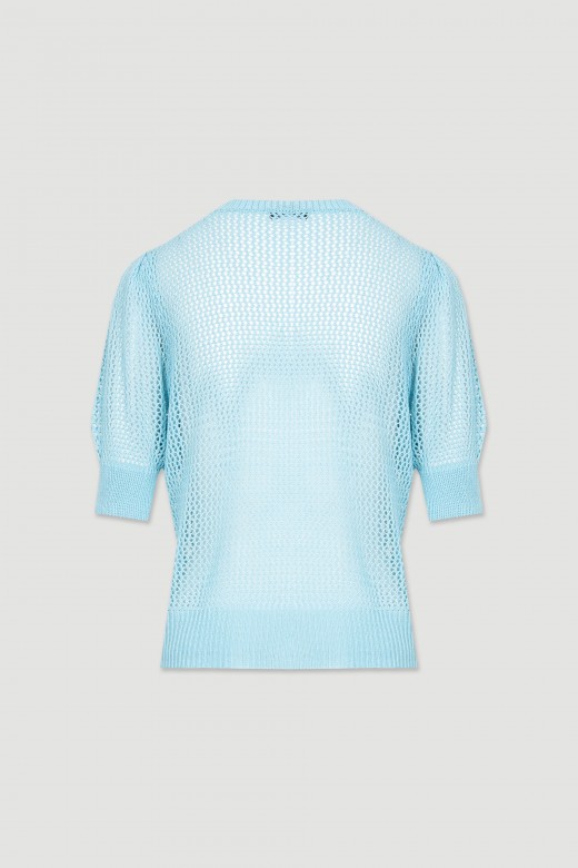 Knit sweater perforations puff sleeves