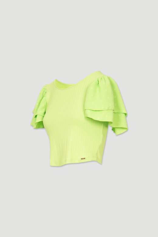 Cropped ribbed top with ruffles