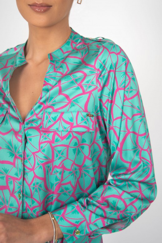 Satin patterned button down shirt