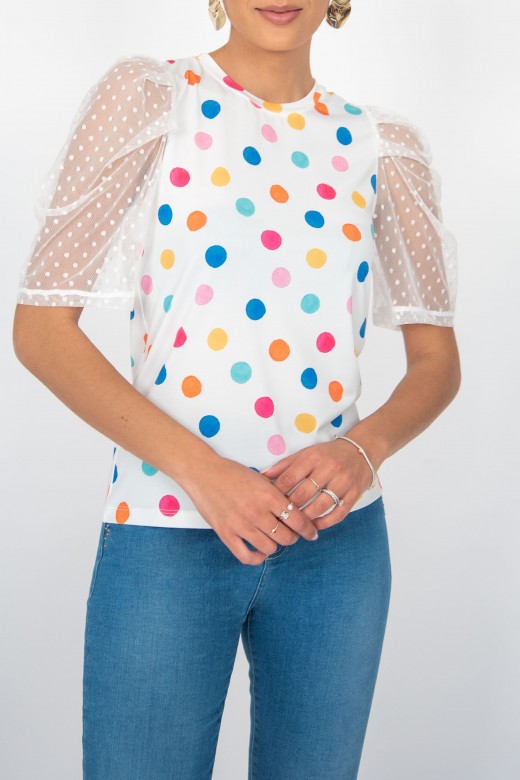 Polka dot t-shirt plumetti sleeves