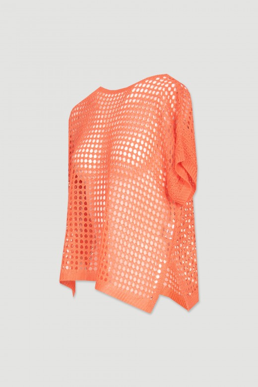 Knit sweater with wide perforations