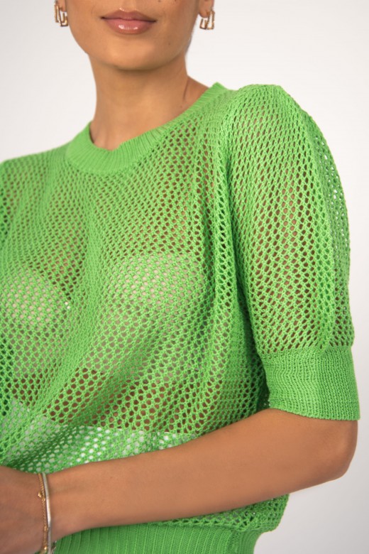 Camisola de malha perfuraes mangas abalonadas