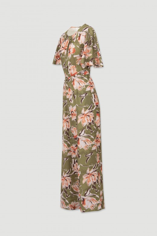 Wide leg floral pattern jumpsuit