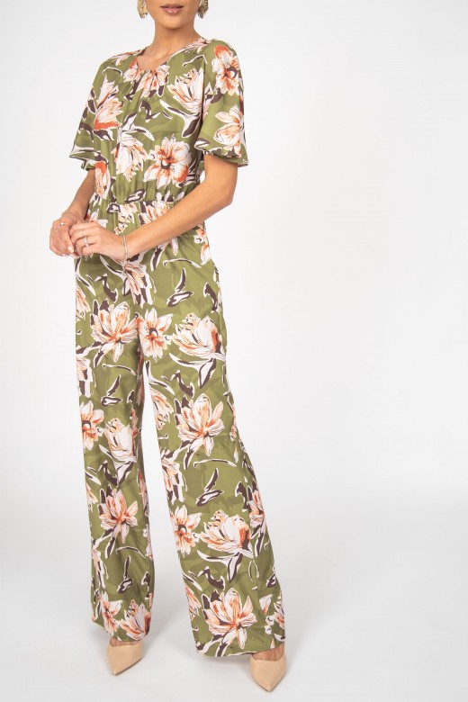 Wide leg floral pattern jumpsuit