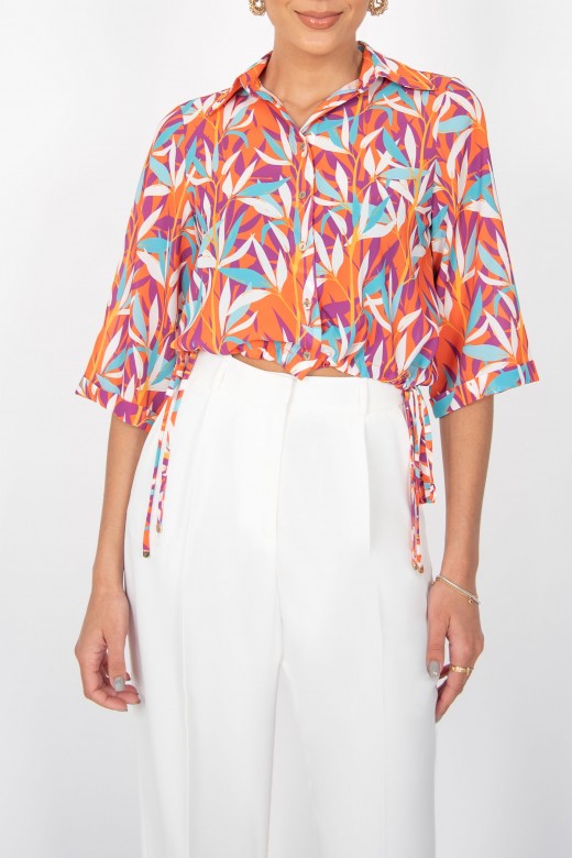 Patterned cropped button up shirt