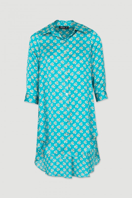 Patterned satin asymmetrical shirt dress