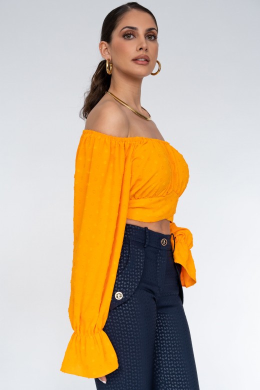 Textured crop top with long sleeves