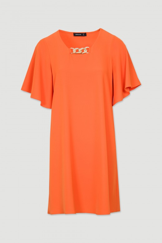 Vestido fluido decote corrente metlica