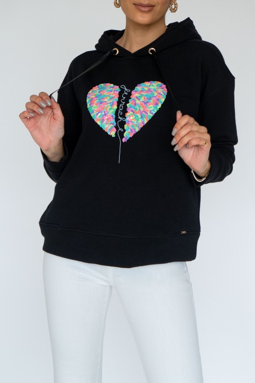 Sudadera de algodn bordado y lentejuelas con capucha