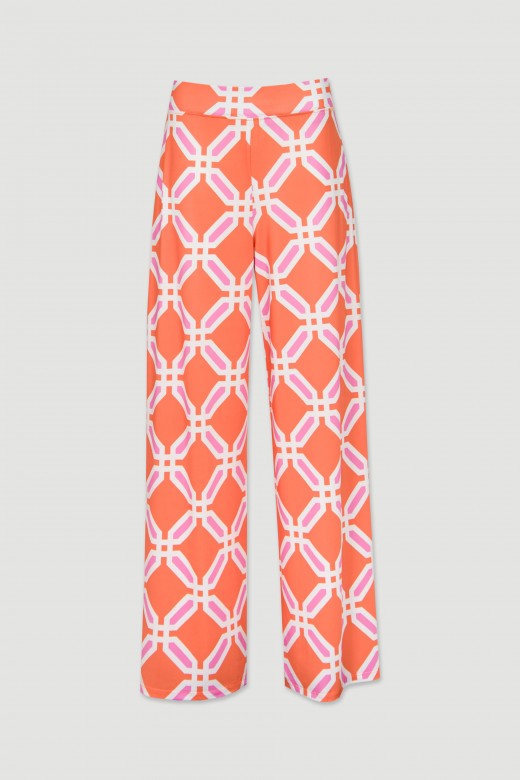 Pantalon large fluide motif géométrique