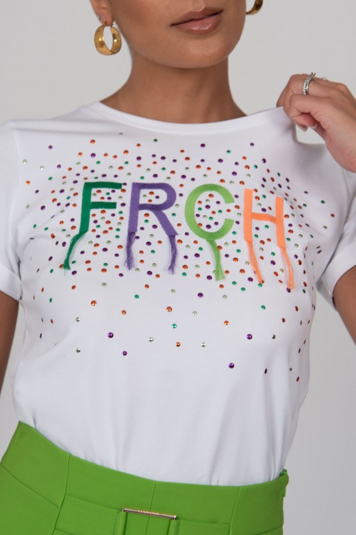 T-shirt de algodão logo e tachas coloridas