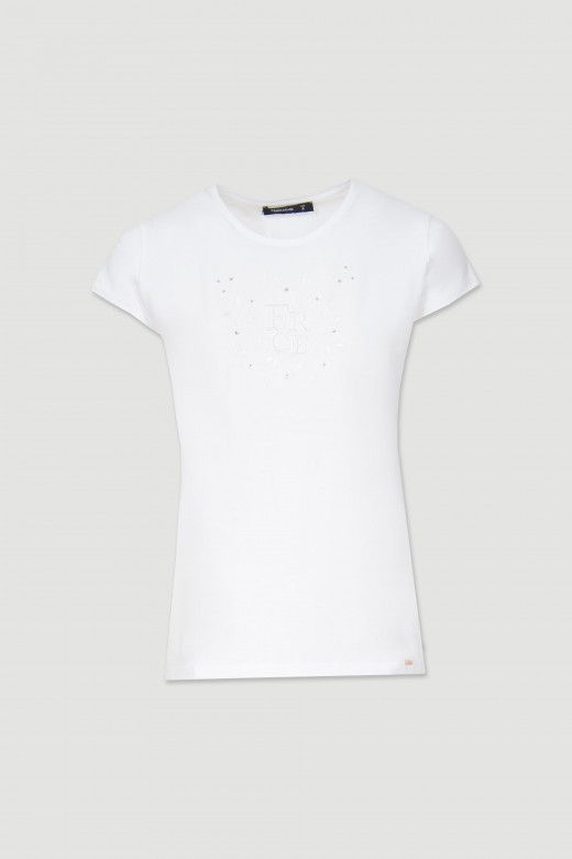 Embroidered cotton t-shirt logo and flowers