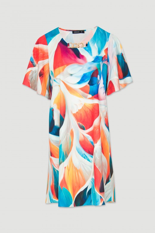 Robe fluide col chane mtallise  motifs