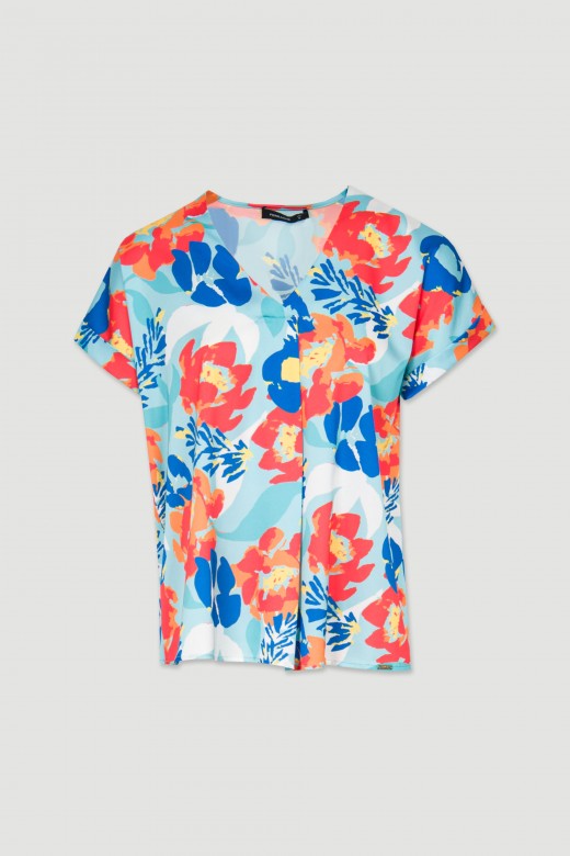 T-shirt satiné motif fleuri