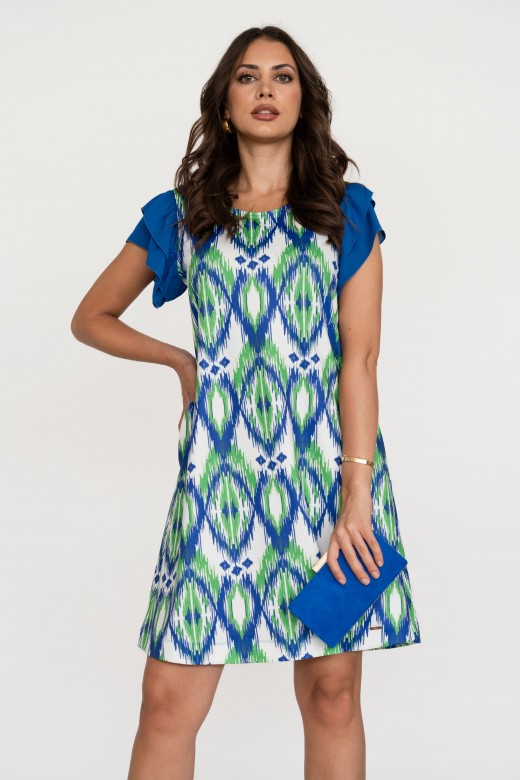 Patterned short dress with ruffles