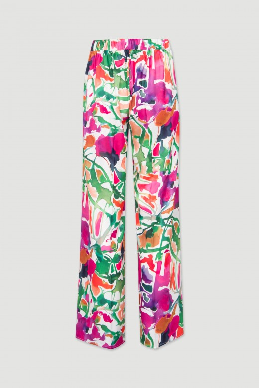 Floral patterned flowy wide leg pants