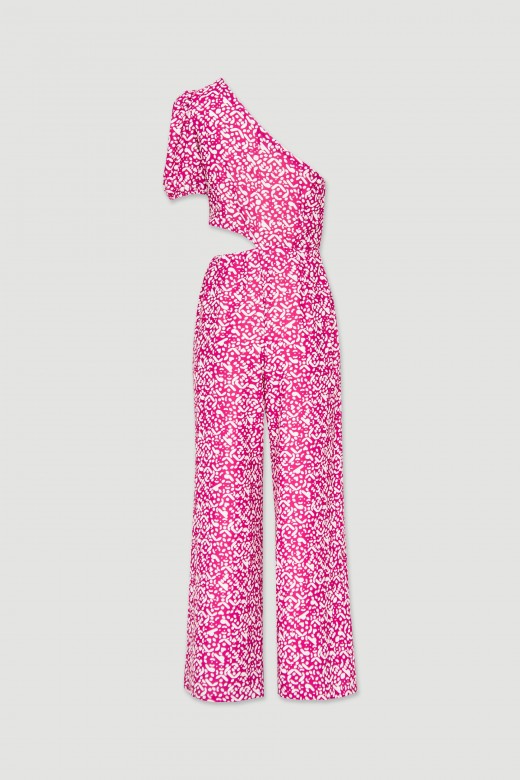 Long asymmetric patterned jumpsuit with cut-out