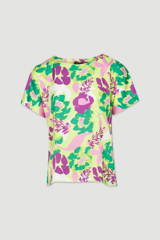 T-shirt satiné motif fleuri