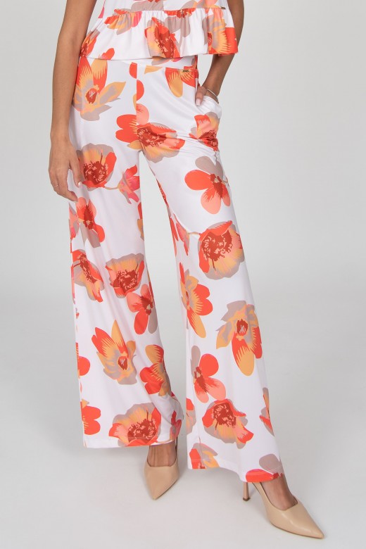 Pantalon large fluide motif fleuri