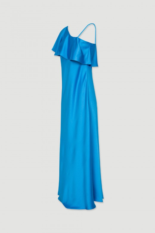 Robe satin  volants col asymtrique