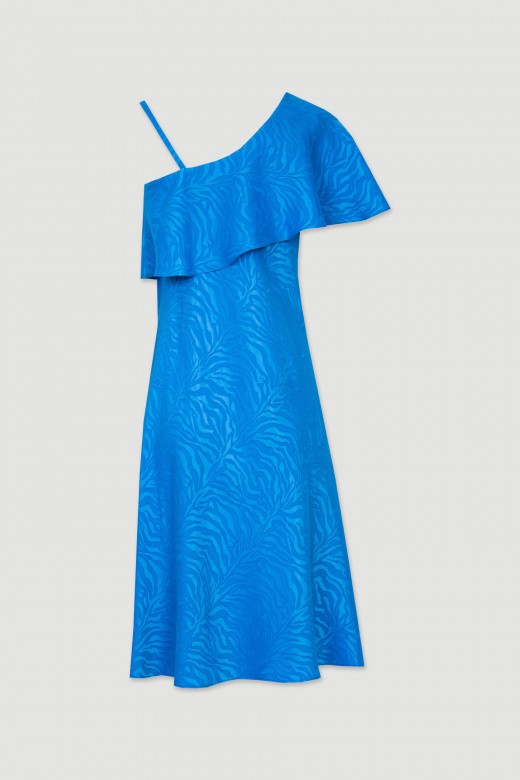 Robe  volants col asymtrique motif animal