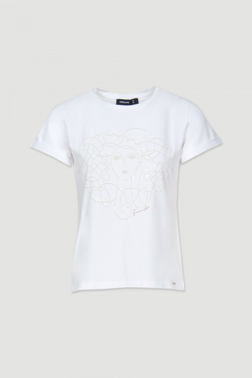 T-shirt de algodão estampada com lantejoulas