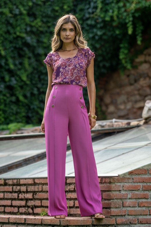 Classic wide leg pants with buttons