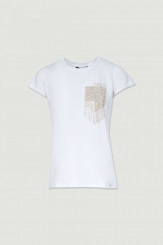 Camiseta de algodón con pedrería