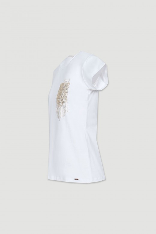 Camiseta de algodón con pedrería