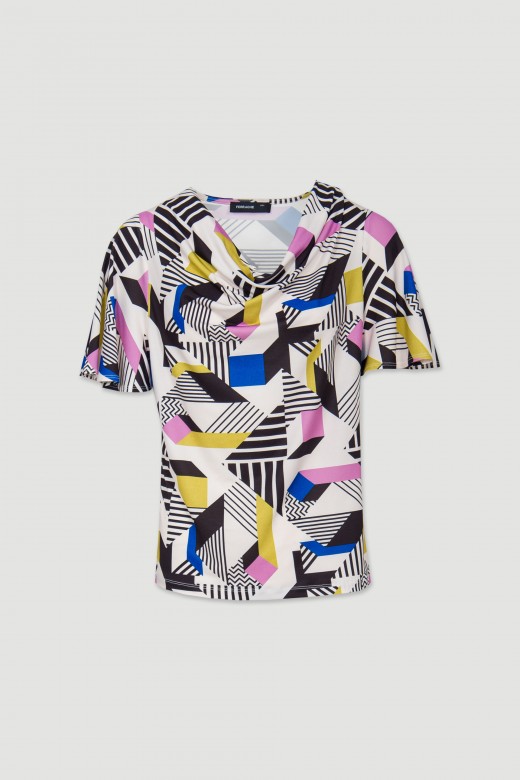 Patterned draped neckline tunic