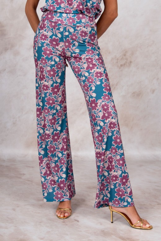 Floral print wide leg pants