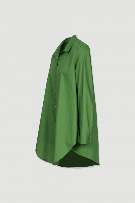 Asymmetrical cotton shirt dress with metallic buttons