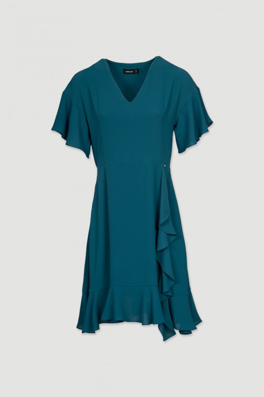 Vestido curto com folhos