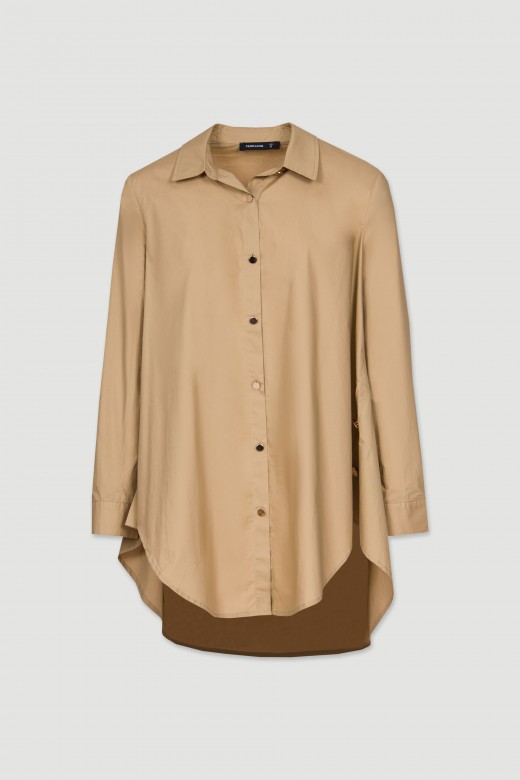 Asymmetrical cotton shirt dress with metallic buttons