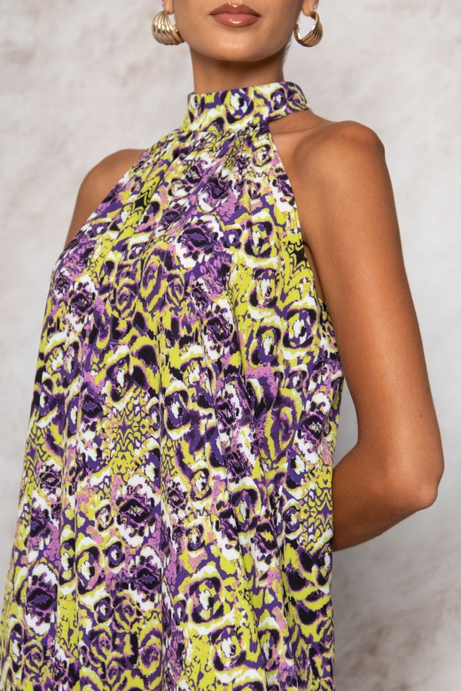 Abstract pattern halter neck dress
