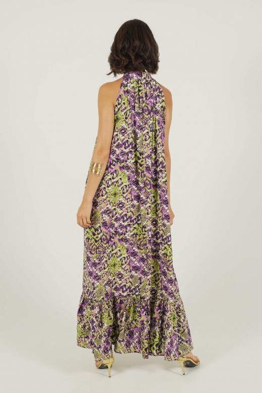 Abstract pattern halter neck dress