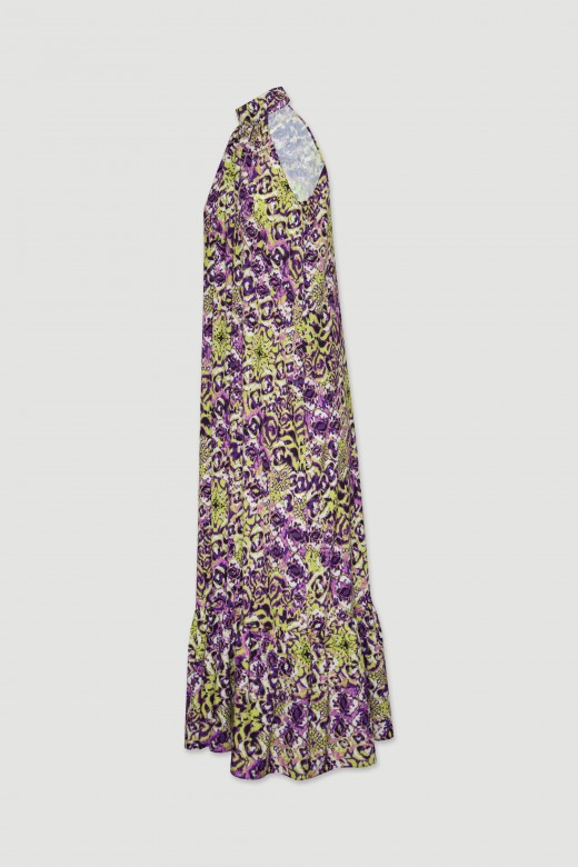 Abstract pattern halter neck dress