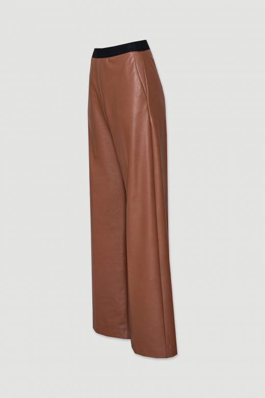 Faux leather pants with custom elastic waistband