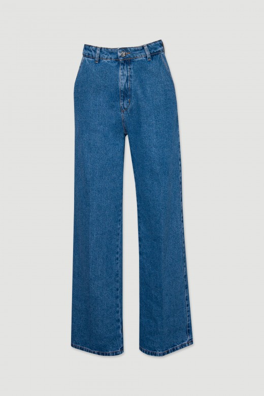 Jeans em algodão wide leg