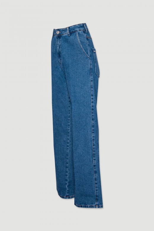 Jeans em algodão wide leg