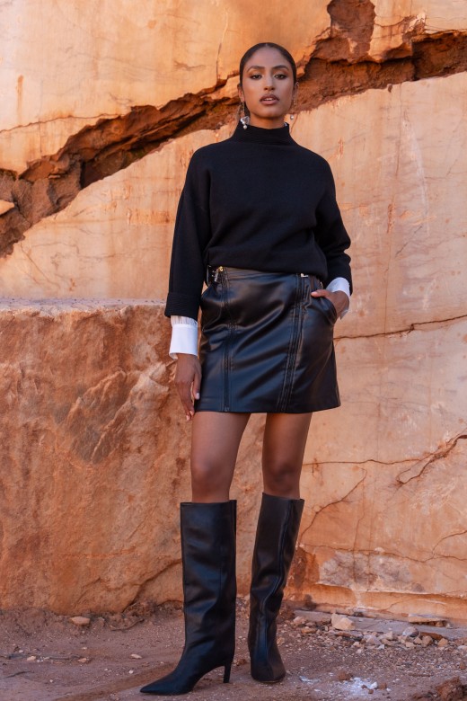 Faux leather skirt with custom zippers