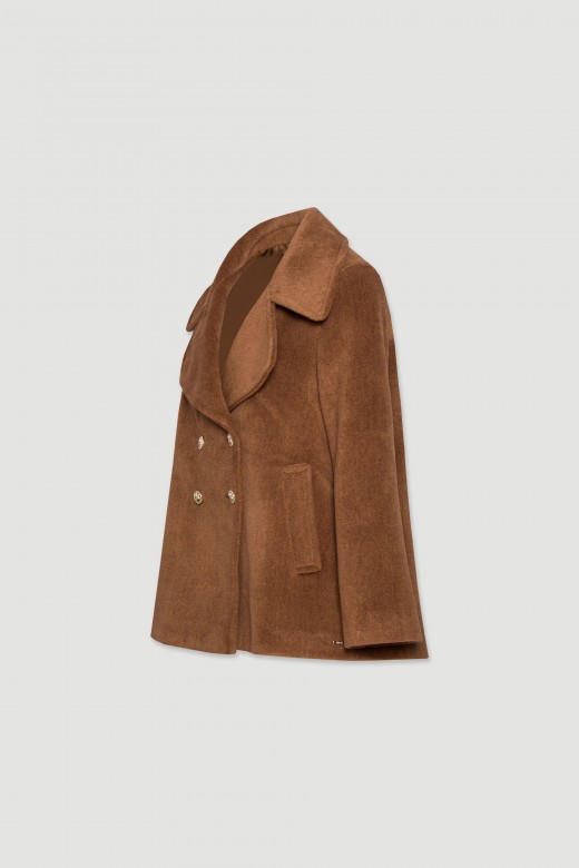 Wrap-style wool coat with crossover closure