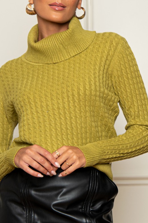 High-neck knit sweater with braided texture