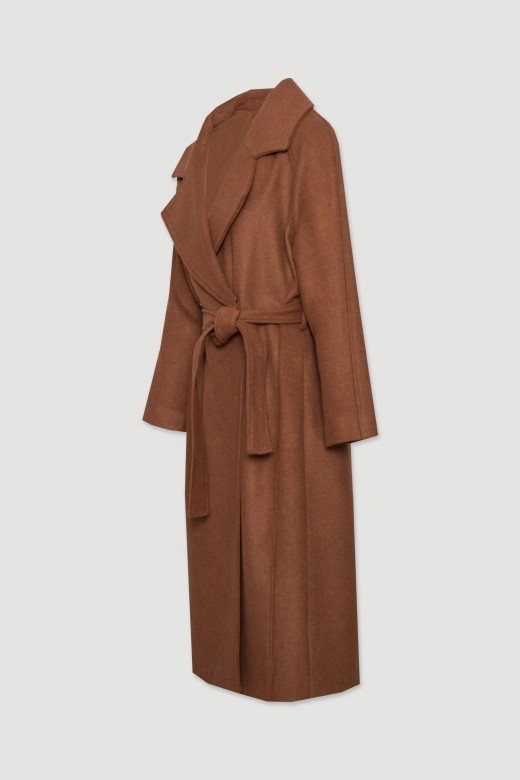 Long wool coat with wrap closure